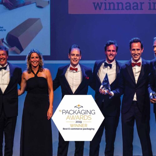 Rollor-Packaging-2021-2020-2019-packaging-awards-winner-best-ecommerce-packaging team celebrating the Rollor Packaging being awarded the best ecommerce packaging in the pentawards in 2019